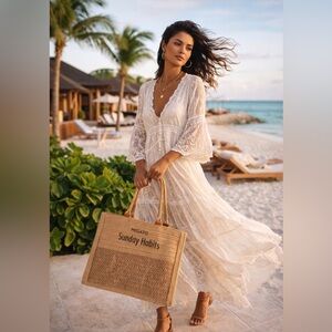 Brown Boho Summer Raffia Straw Tan Tote Bag Natural Woven Beach Shopper